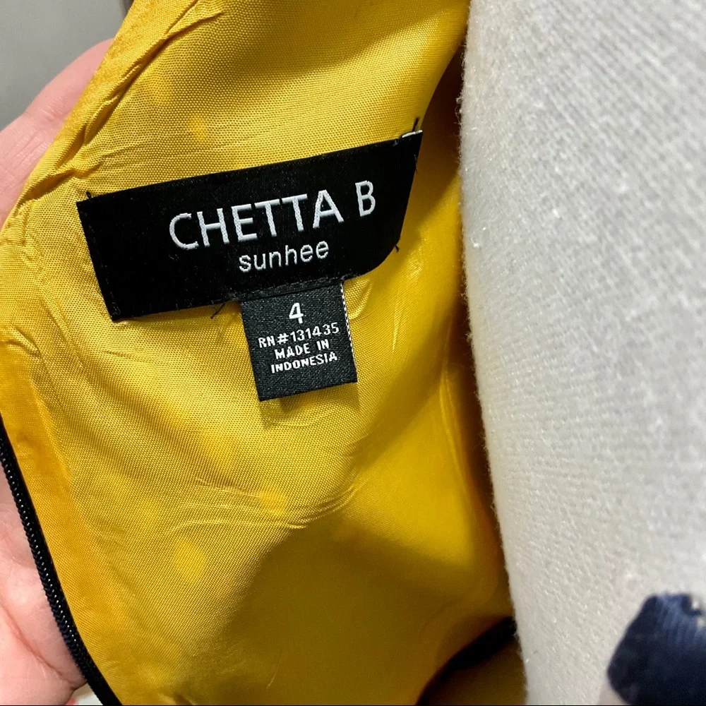 Chetta B Sunhee Navy Shift Nautical Career Satin Lined V-back Dress Size 4 - Picture 7 of 8